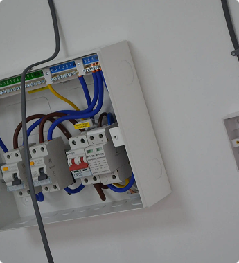 Electrical panel with breakers and wiring