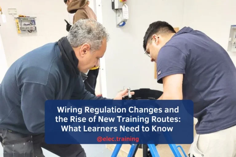 Instructor assisting learner on using electrical equipment