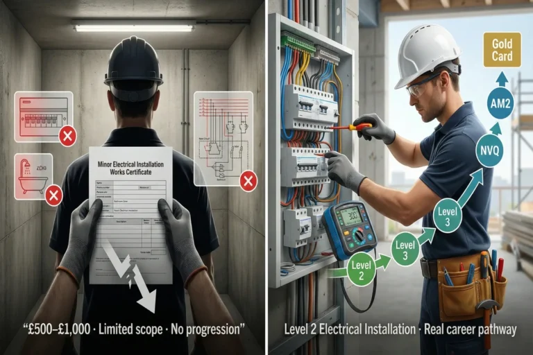 Electricians comparing MEIWC dead-end training with Level 2 electrical career pathway