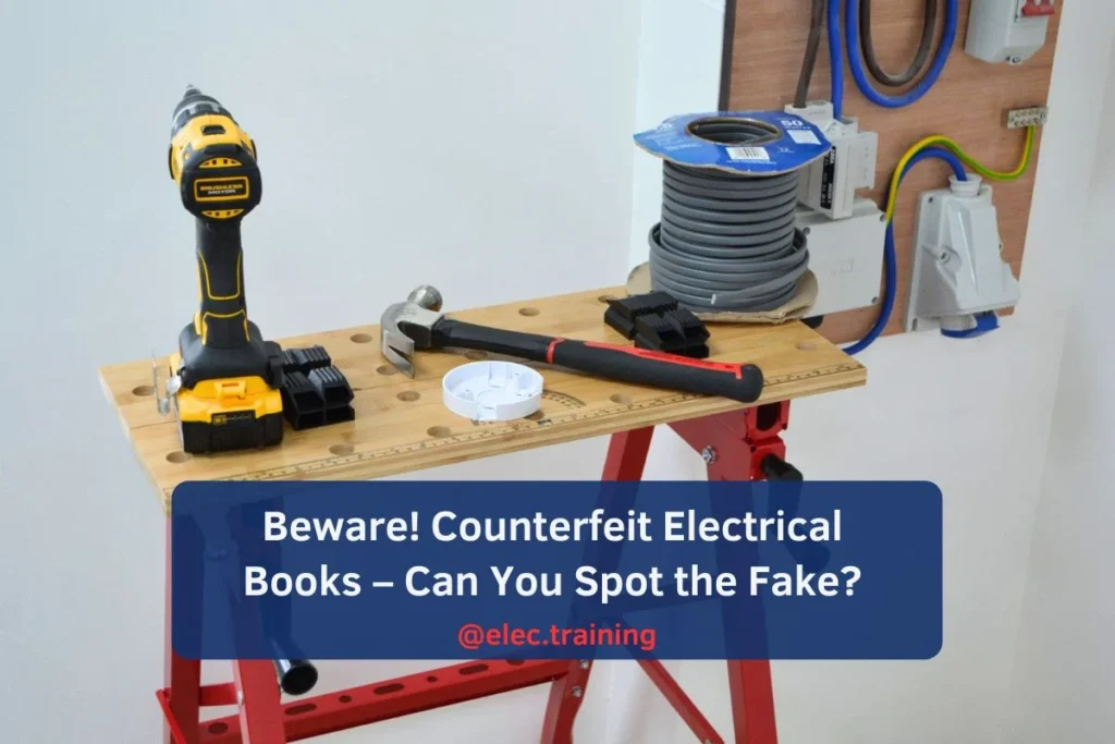 Wall-mounted electrical practice boards with tools and cables on benches