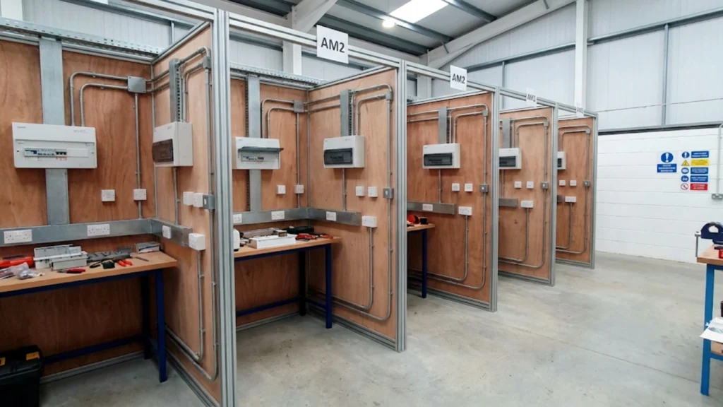 AM2 assessment workshop environment showing professional test bays and workstations