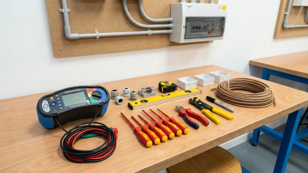 AM2 candidate workspace showing tools and equipment prepared for assessment