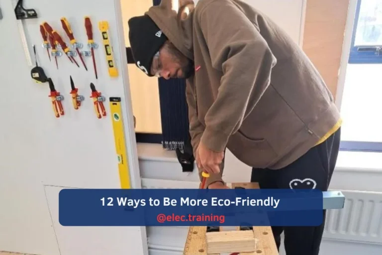 Adult learner practising drill handling on workbench