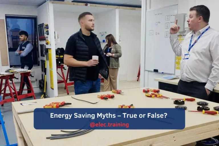 Electrical trainer explaining course details to a visitor during site visit