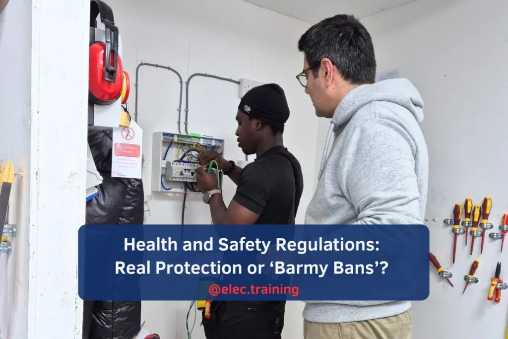 Instructor supervising learner on conduit installation exercise