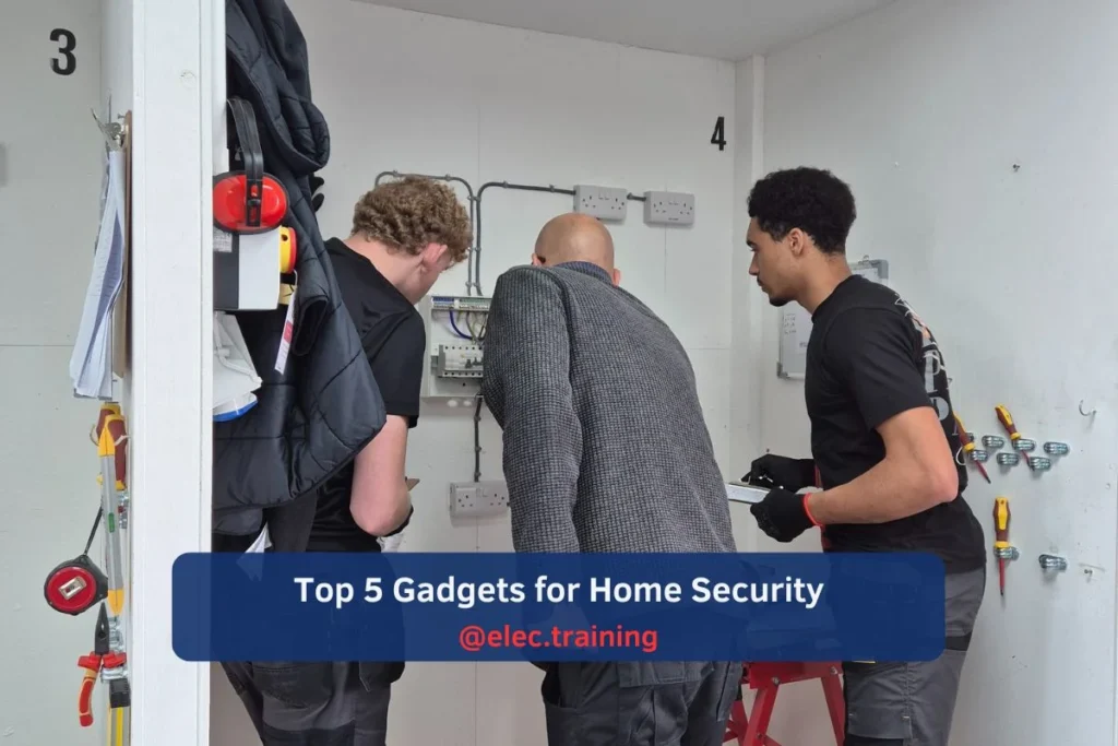 Learners practicing safe wiring techniques on electrical boards