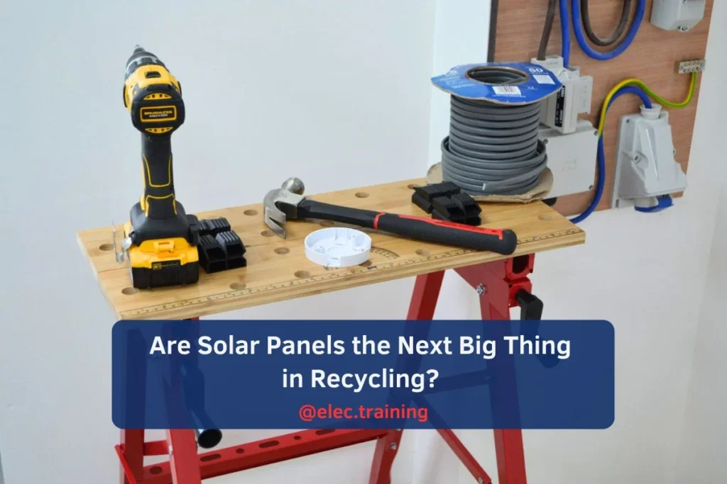 drill, hammer, coil placed on workbench as consumer unit hang on wall