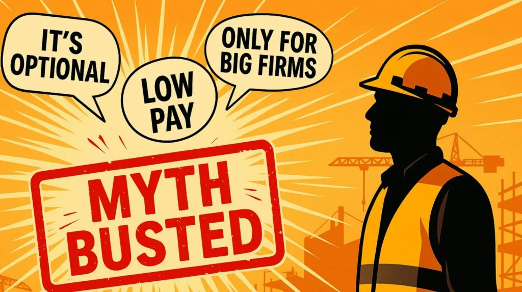 MYTH BUSTED graphic with JIB-rate misconceptions and electrician silhouette.