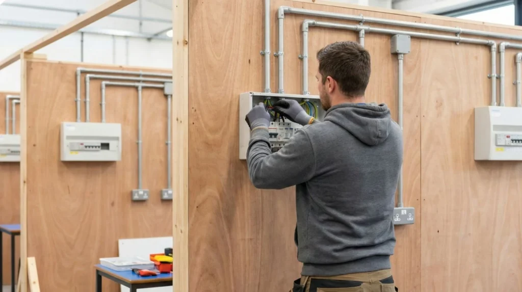 30 year old career changer attending electrical training course in professional UK training environment
