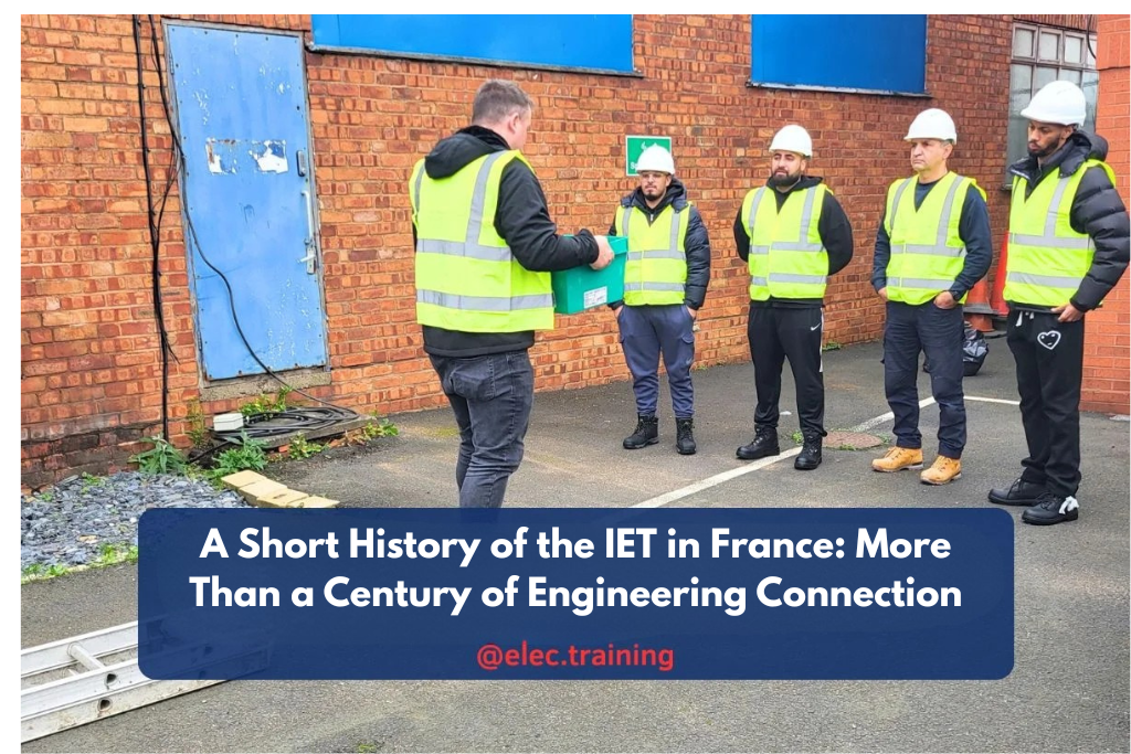 Group of trainees in high-visibility vests and hard hats listening to an instructor outdoors