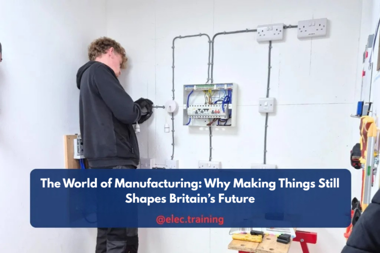 Trainee wiring a consumer unit on a wall-mounted practice setup