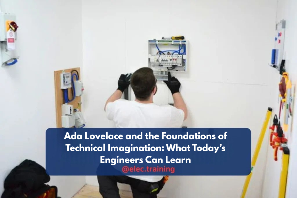 Trainee electrician working on a wall-mounted consumer unit in a training room