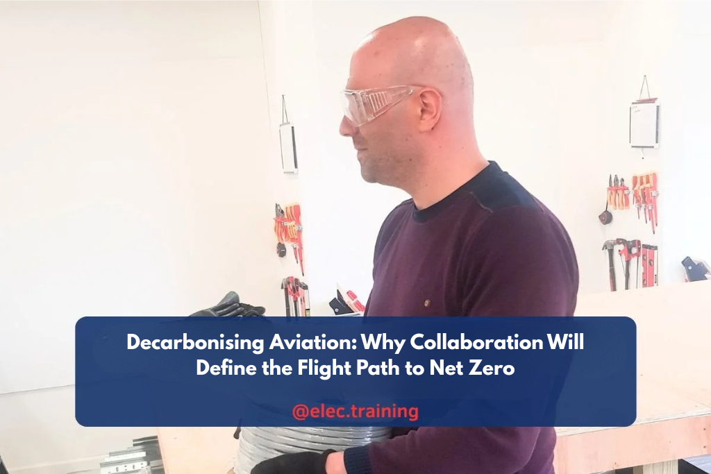 Person wearing safety glasses standing in an electrical training workshop