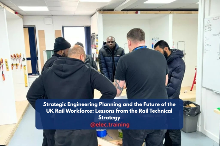 Group of trainees gathered around a workbench during an electrical training session