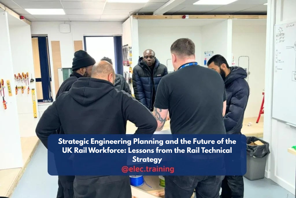 Group of trainees gathered around a workbench during an electrical training session