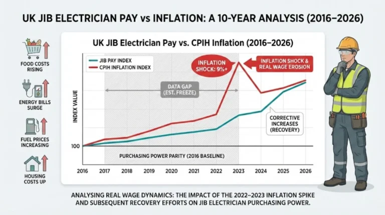 UK JIB electrician pay index and CPIH inflation from 2016 to 2026