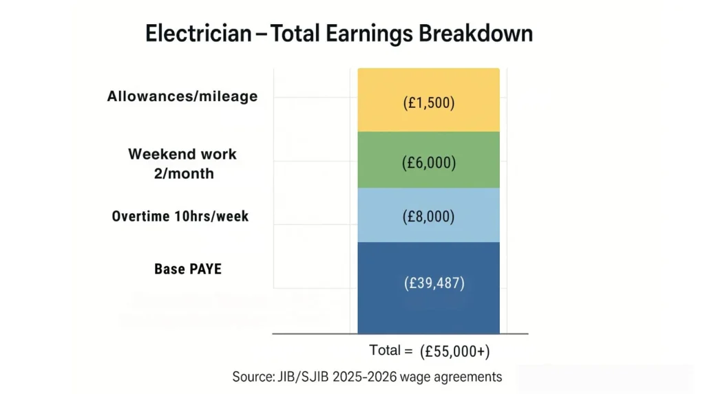 electrician total earnings breakdown in UK
