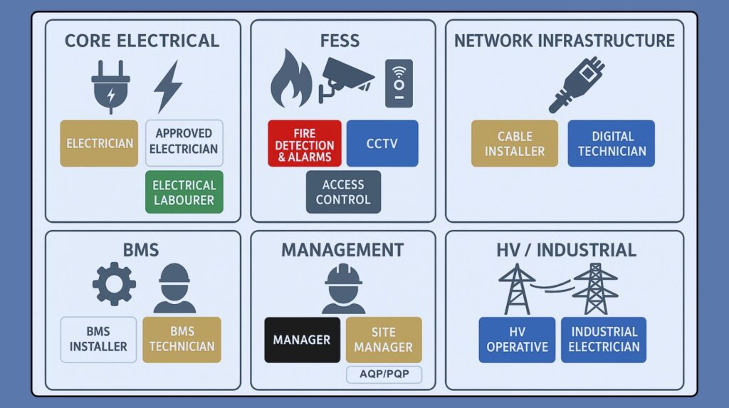 infographic showing UK ECS card categories and roles