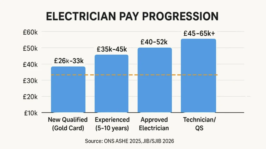 uk electrician pay progression 2026