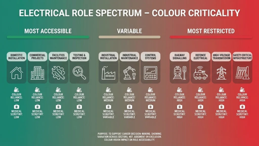 Electrical roles spectrum showing accessibility for colour vision deficiency